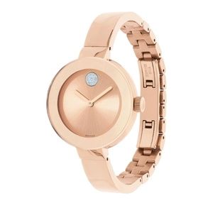 Movado Bold Quartz Rose Dial Watch Swarovski Crystal-Set RETAIL $595 PREOWN $225